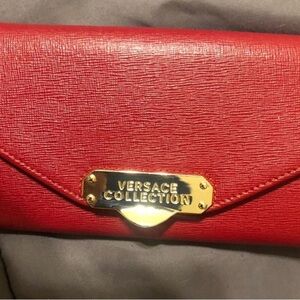 Versace Collection Red Envelope Wallet Crossbody Bag Luxe Chic